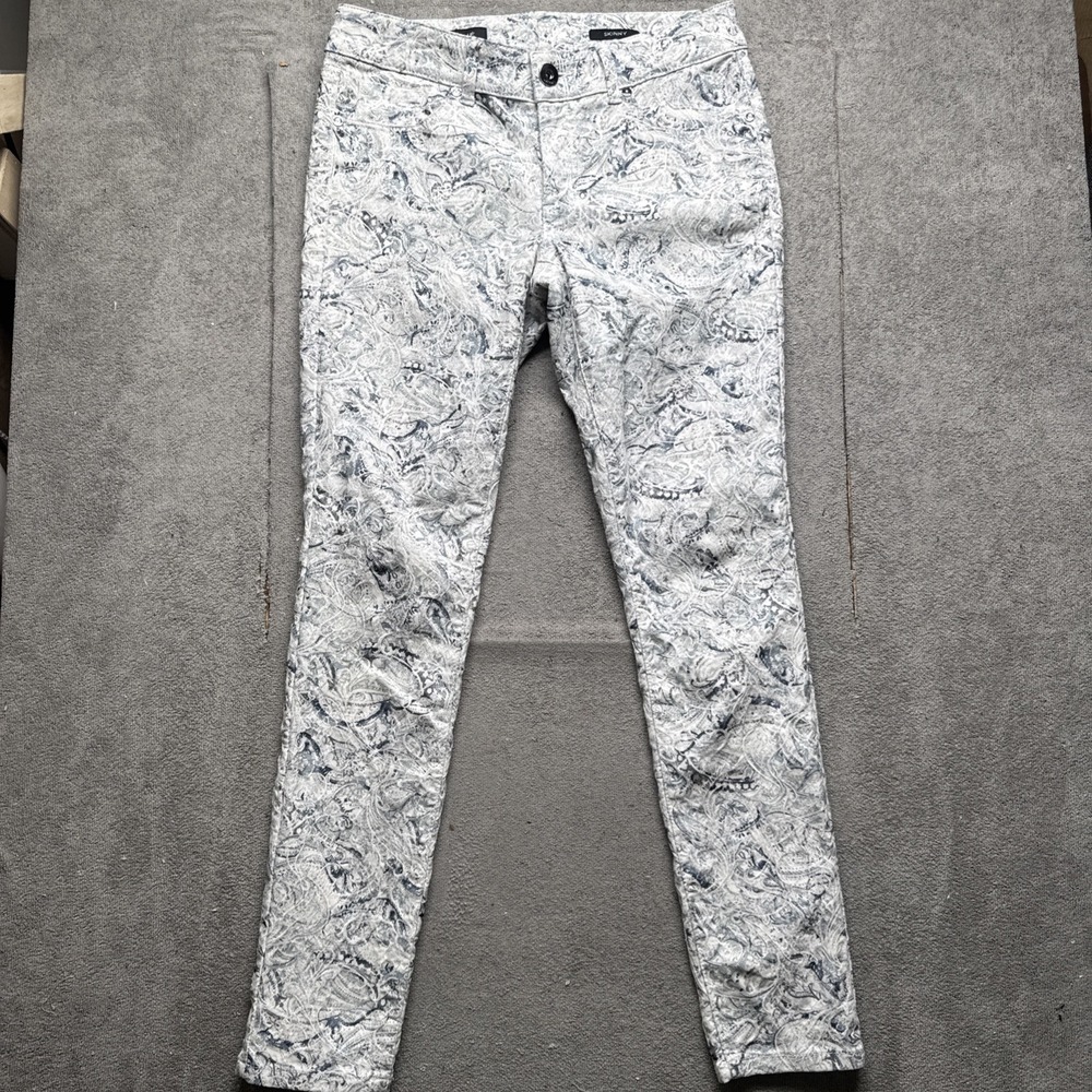 Cache White Gray Paisley Skinny Jeans Women's Size 6 Stretch Dressy Pants